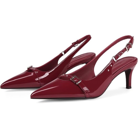 🆕Women Purple Sling Back Heels Pointed Slip On Pumps Closed Toe Kitten Heeled - Picture 1 of 6
